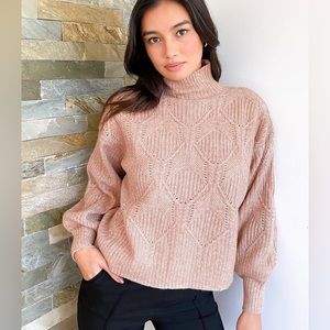 Lulus Cozy Memories Blush Pointelle Knit Turtleneck Sweater